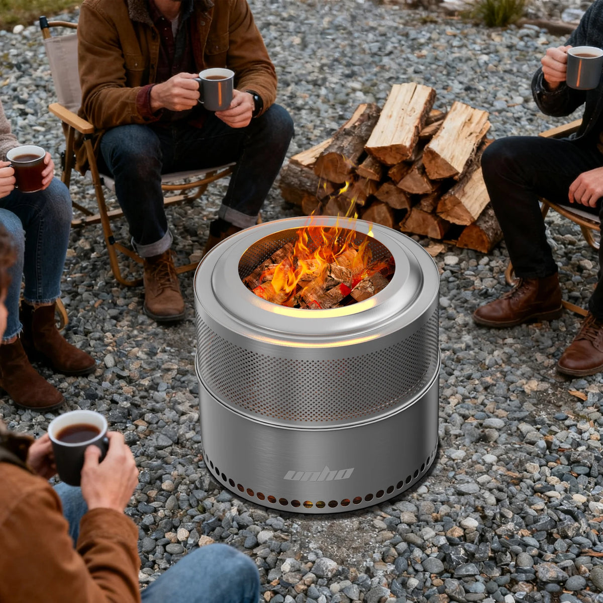 Orbis 50, brasero sans fumée en inox, en situation