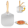 Pelle à pizza perforée, manche en bois repliable