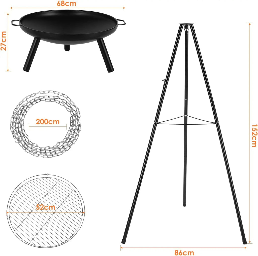 Campo 68, brasero trépied à grille suspendue, détail