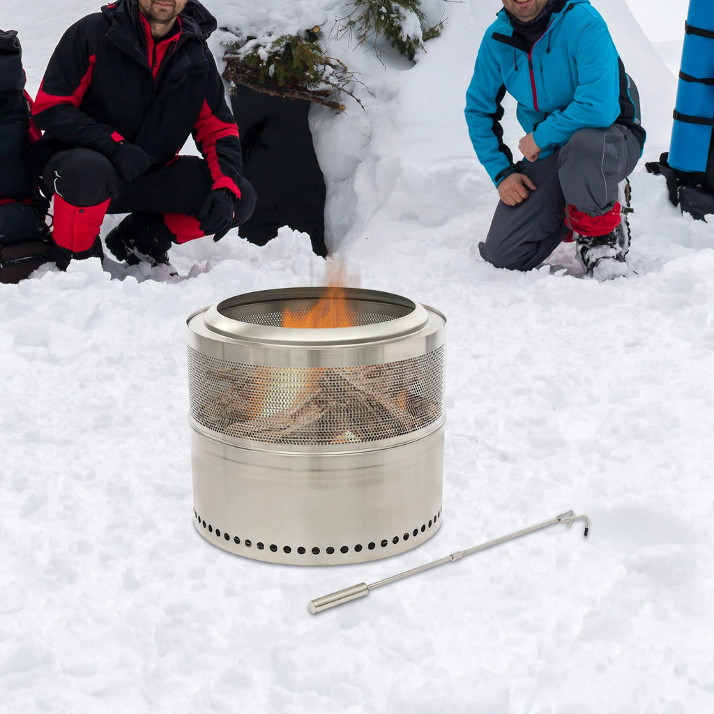 Lumen, brasero rond pliable en inox, vue d'ensemble