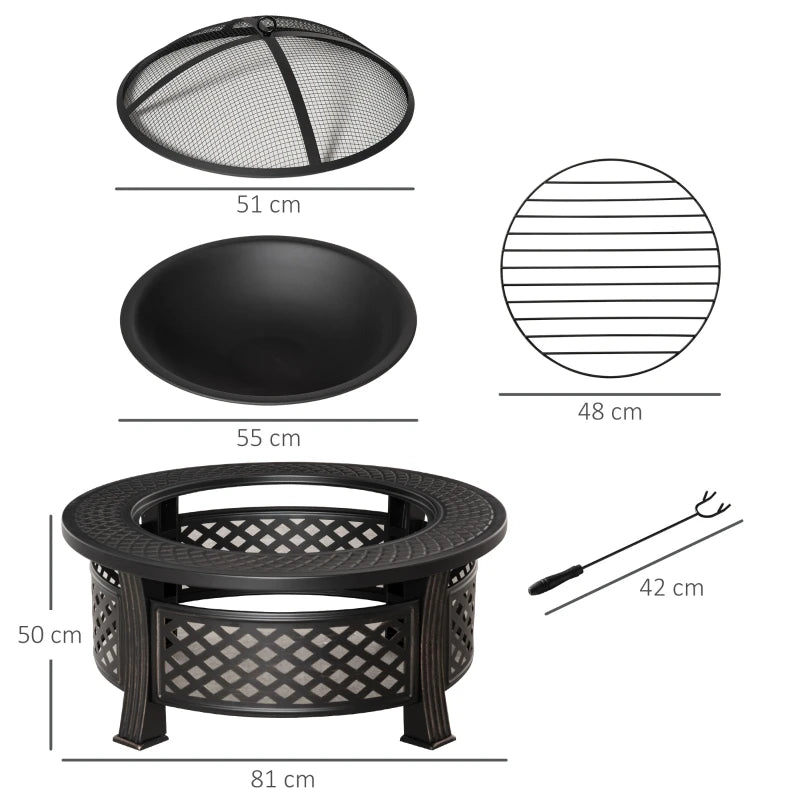 Rondo 81, brasero barbecue rond avec tablette, détail