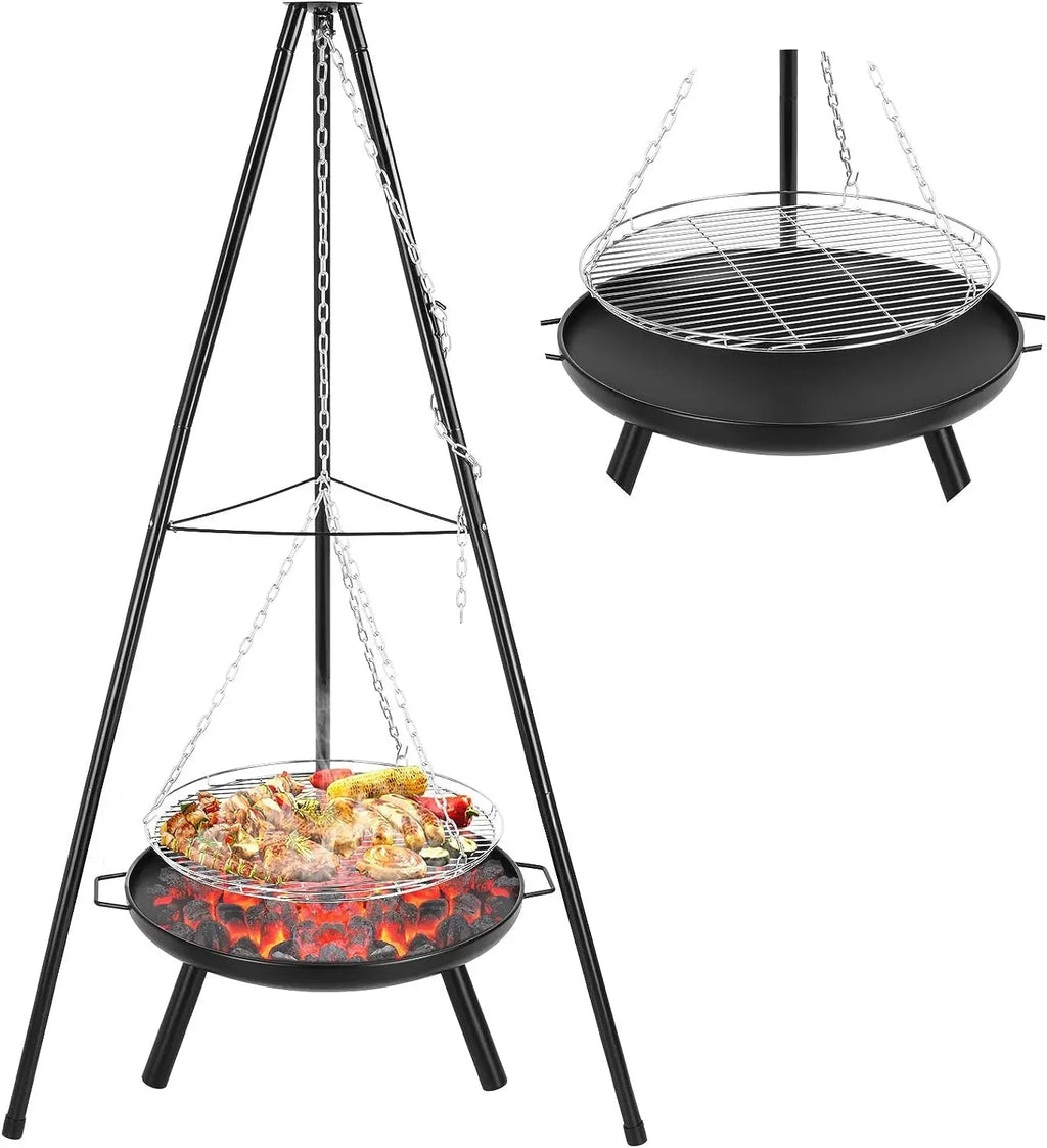 Campo 68, brasero trépied à grille suspendue, en situation